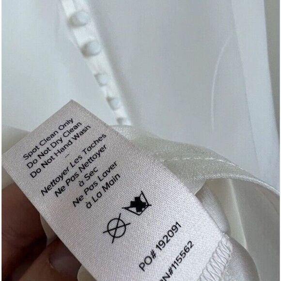 Cinq à Sept Francis Silk Blouse Faux Leathers Cuff Button Front Ivory/Black - Picture 13 of 16